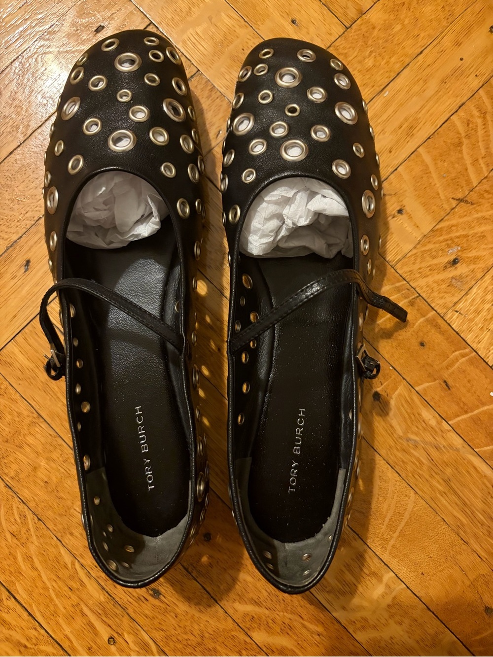 New Tory Burch Black Grommet Mary Jane Flat - Size 8 Retails $350 - Picture 5 of 6